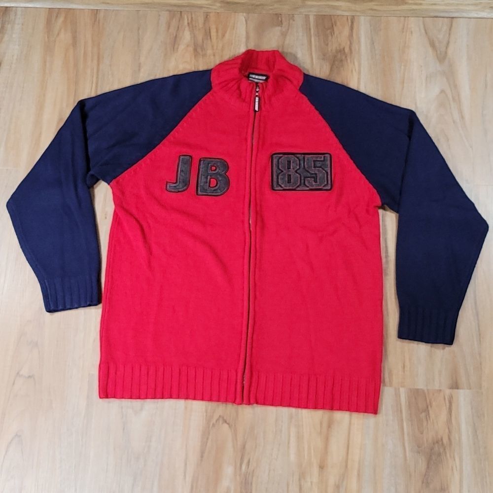 🔹️Vintage Joe Boxer Red & Blue Zippered Mock Cardigan Sweater Men's Large